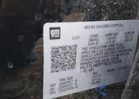 2025 Chevrolet Trax Fwd Lt z USA, uszkodzony, nr VIN KL77LHEP7SC170154